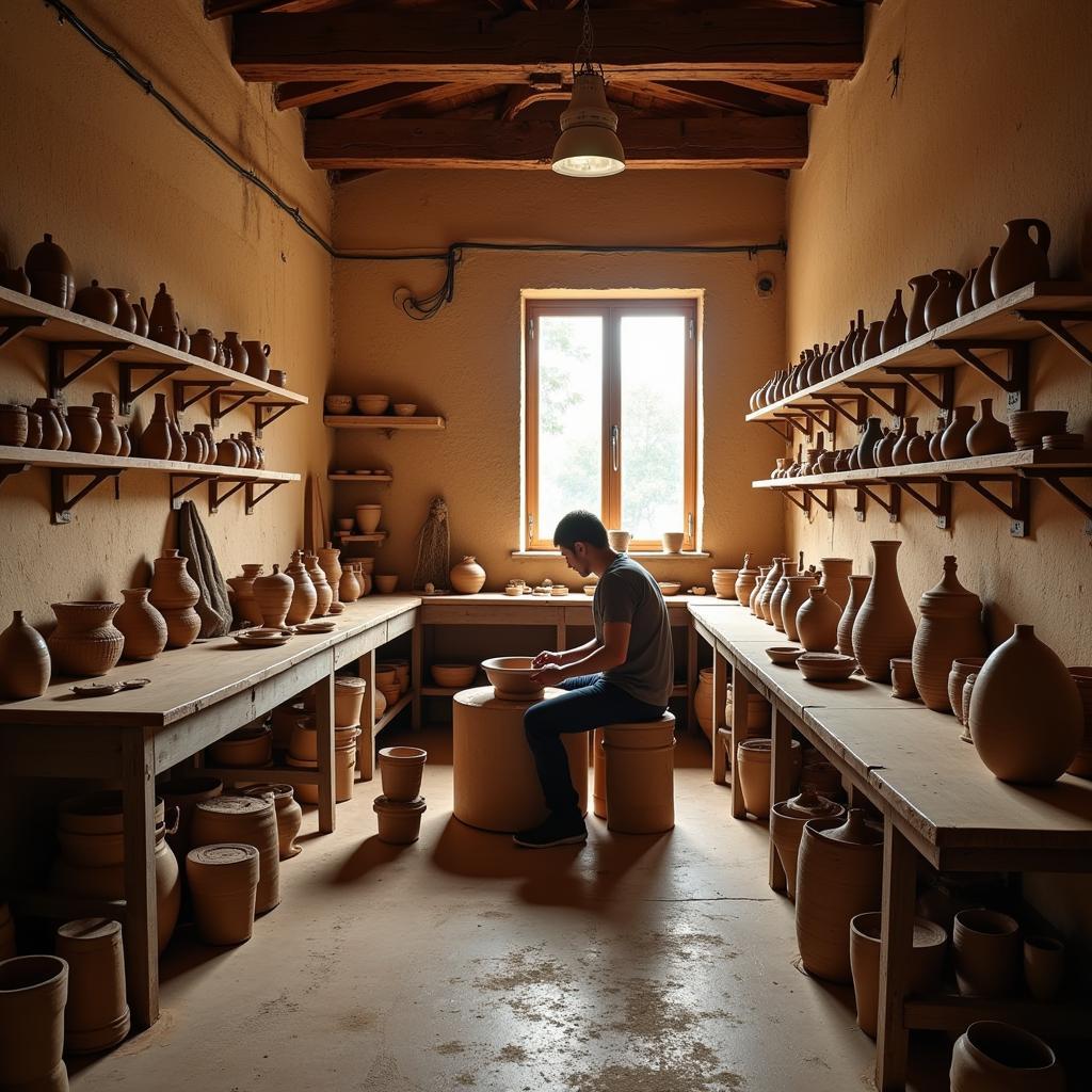 A Spanish artisan shaping clay in their workshop