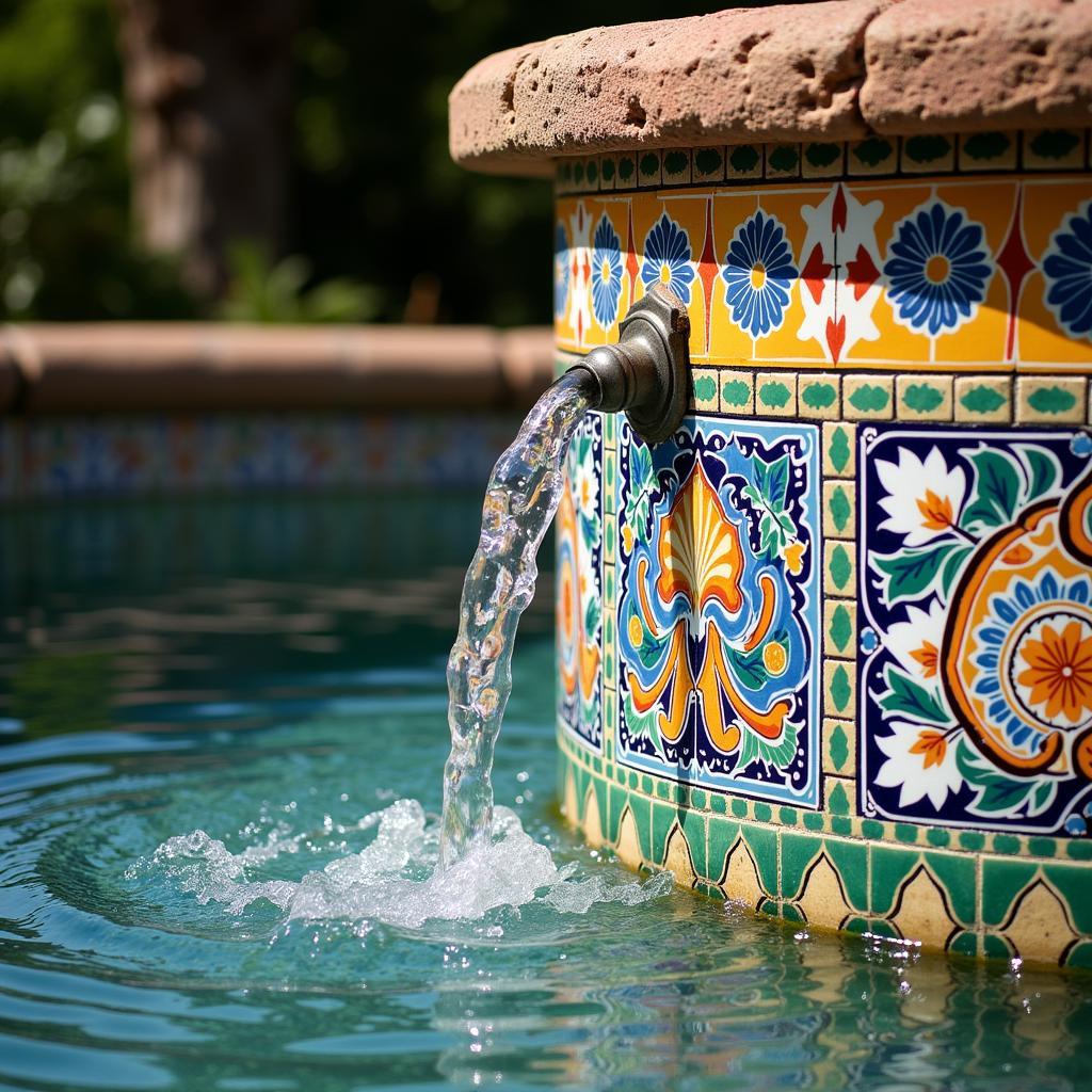 Colorful ceramic tiles adorning a fountain in Andalusia