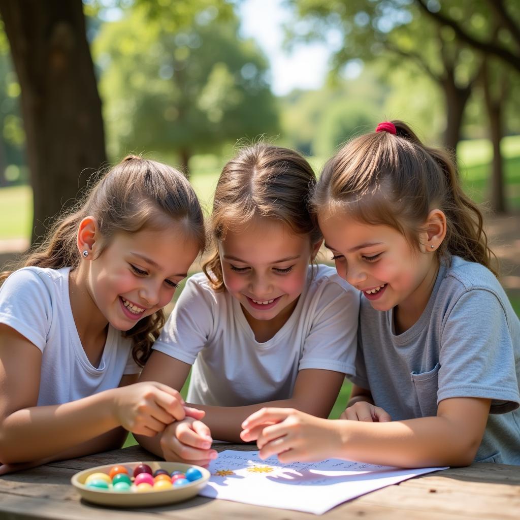 Children participating in a home school lesson outdoors in Spain