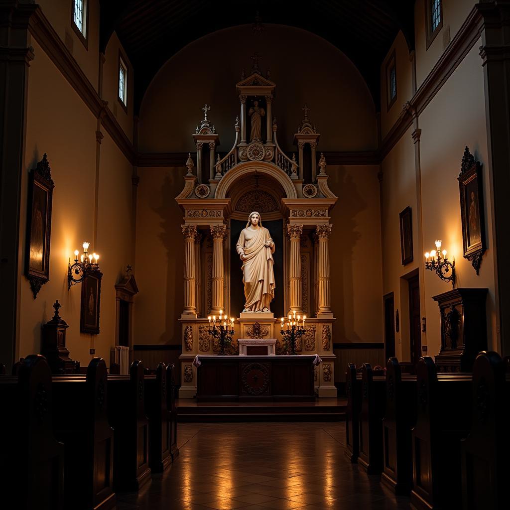 Interior of a Spanish Church with Ecce Homo Sculpture