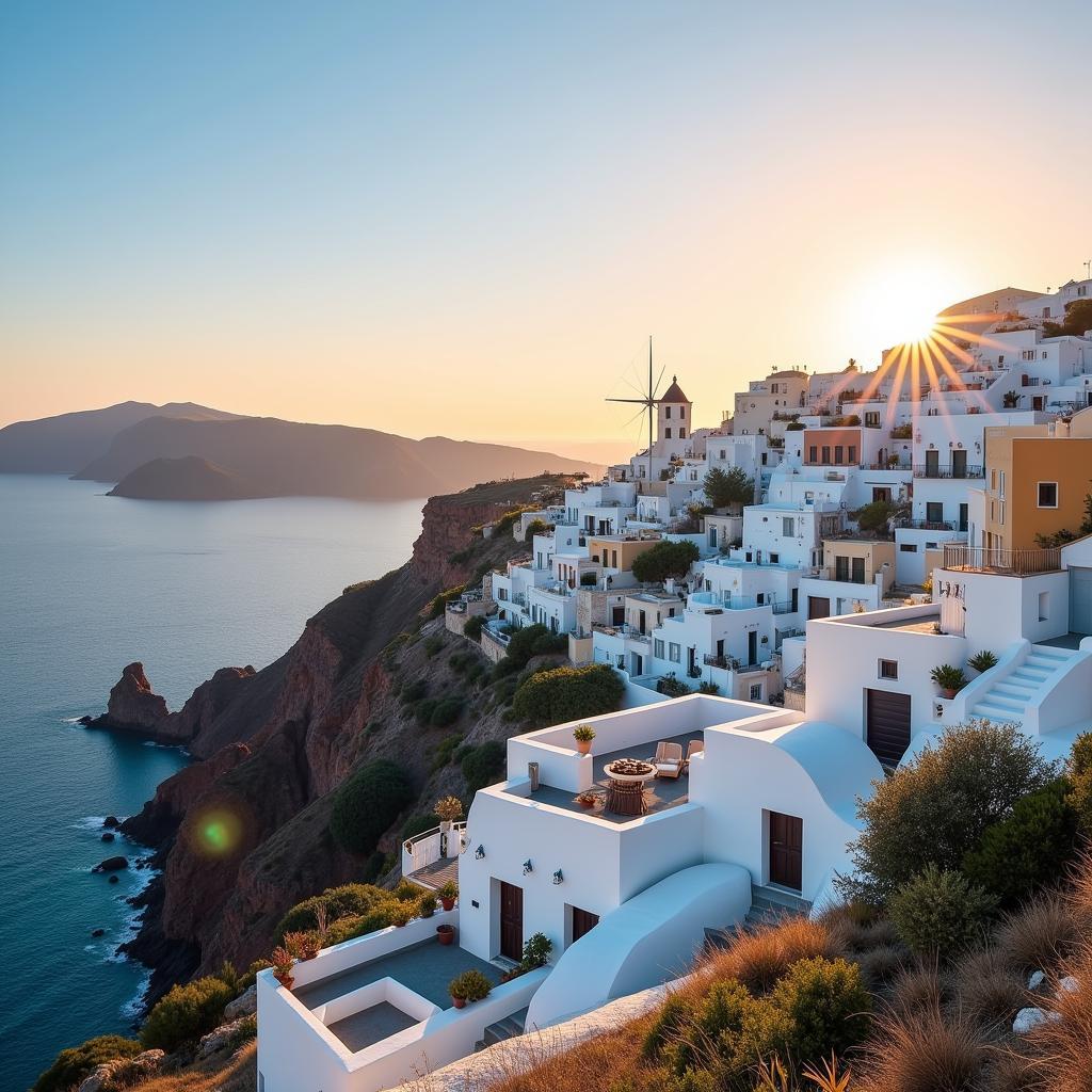  Picturesque view of a white-washed Spanish town overlooking the Mediterranean Sea 