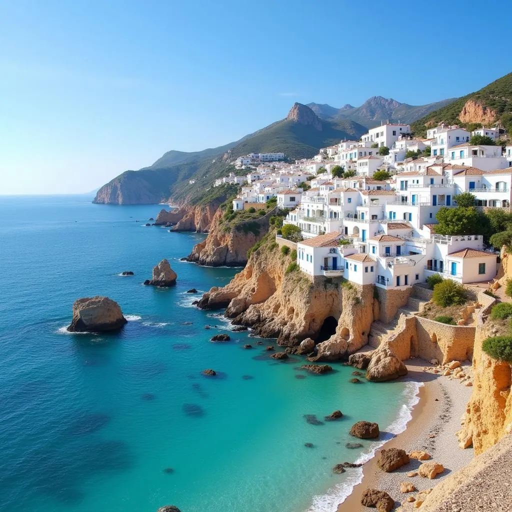 Spanish Coastal Town with White-Washed Houses