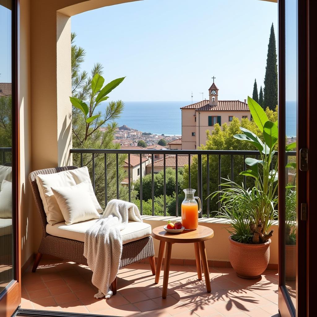 Enjoying the view from a Zara Home decorated balcony in a Spanish coastal town