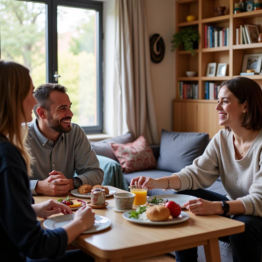 Practicing Spanish Conversation in a Homestay Living Room