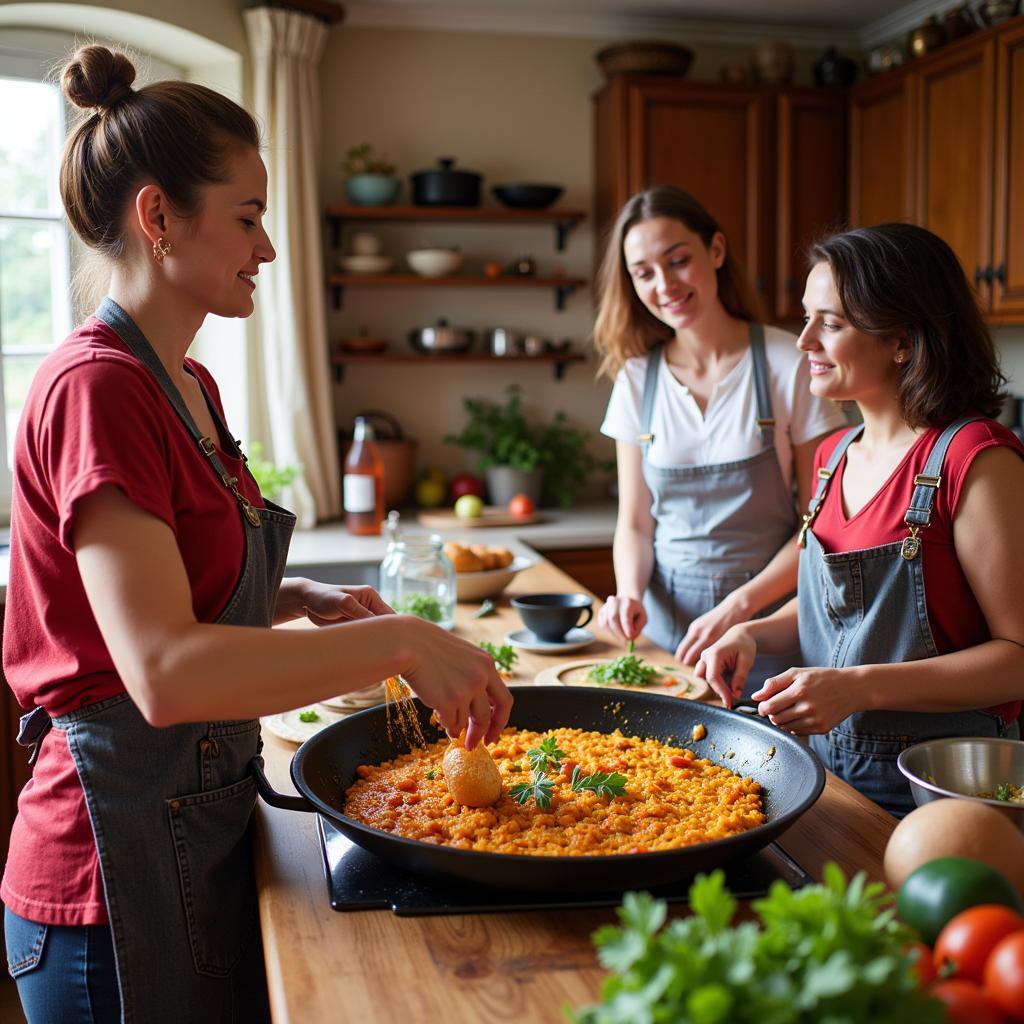 Learning to cook paella in a Spanish homestay