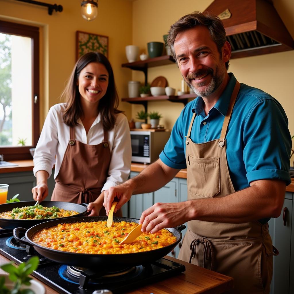 Learning to make paella in a Spanish home