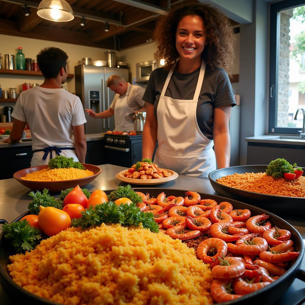 Learning to cook paella in a Spanish home