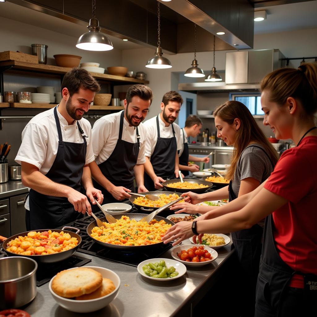 Group participating in a Spanish cooking class