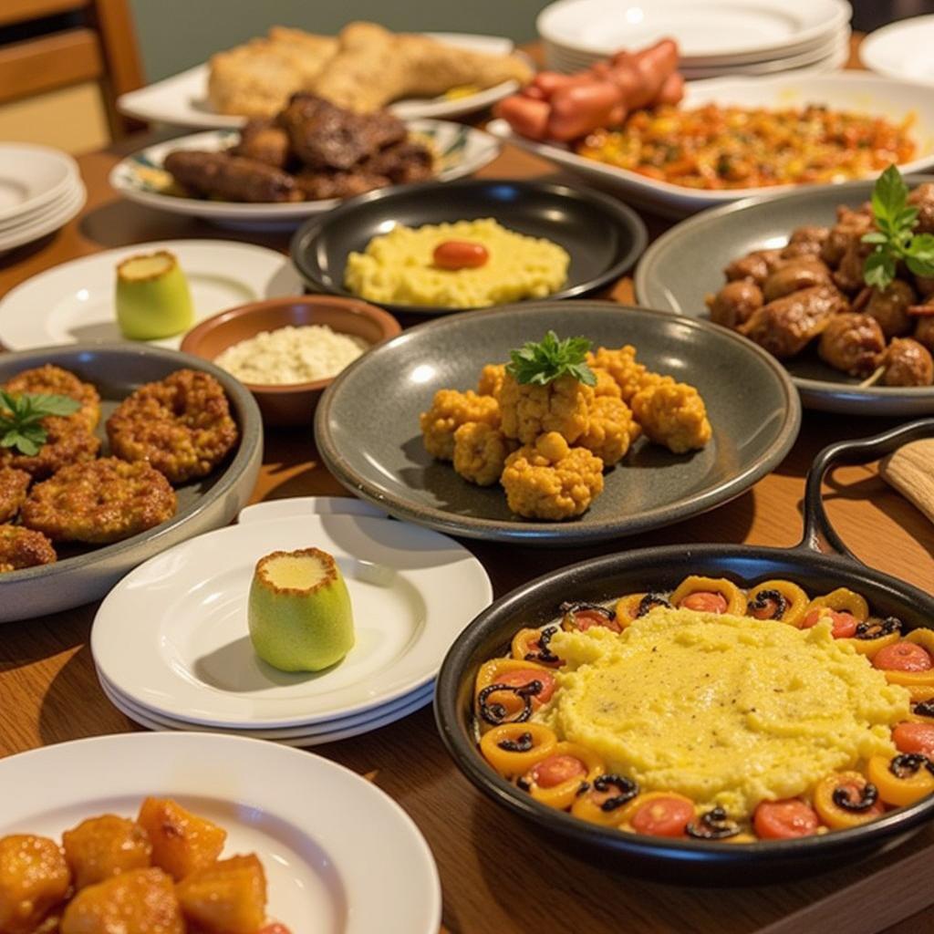 A group of people participating in a Spanish cooking class, surrounded by fresh ingredients and guided by a local chef.