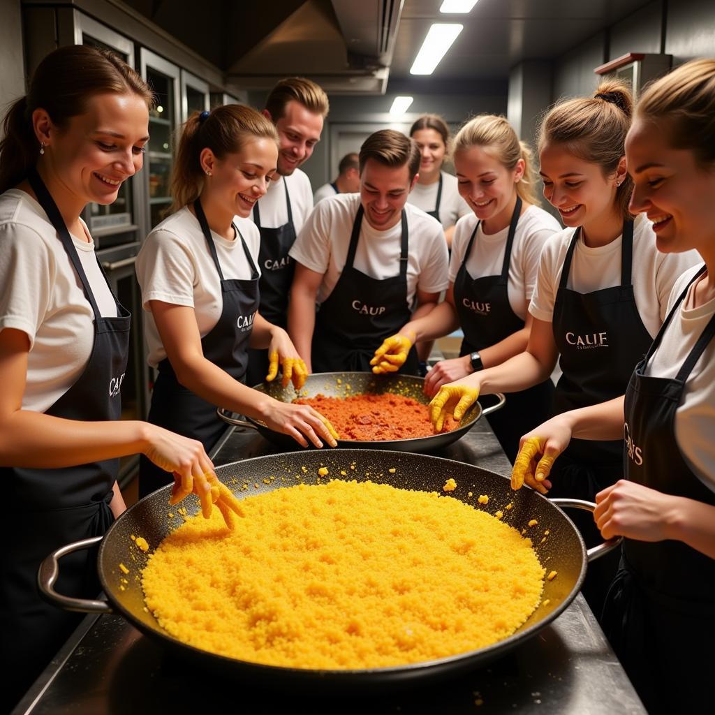 Tourists participating in a Spanish cooking class