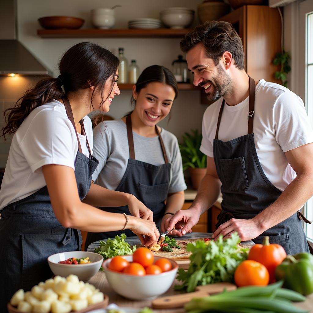 Homestay guests participating in a Spanish cooking class