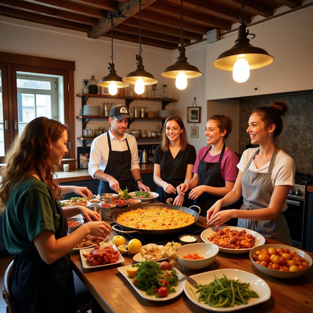 Learning to cook paella in a traditional Spanish kitchen