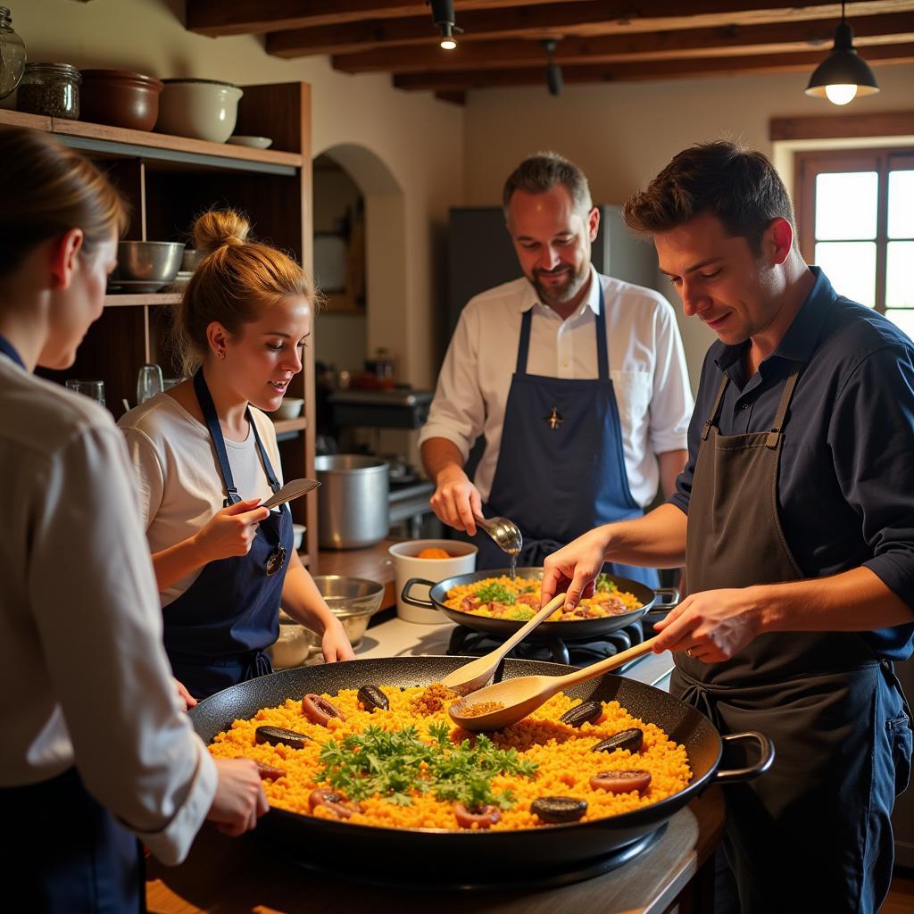 Learning to cook paella in a traditional Spanish kitchen