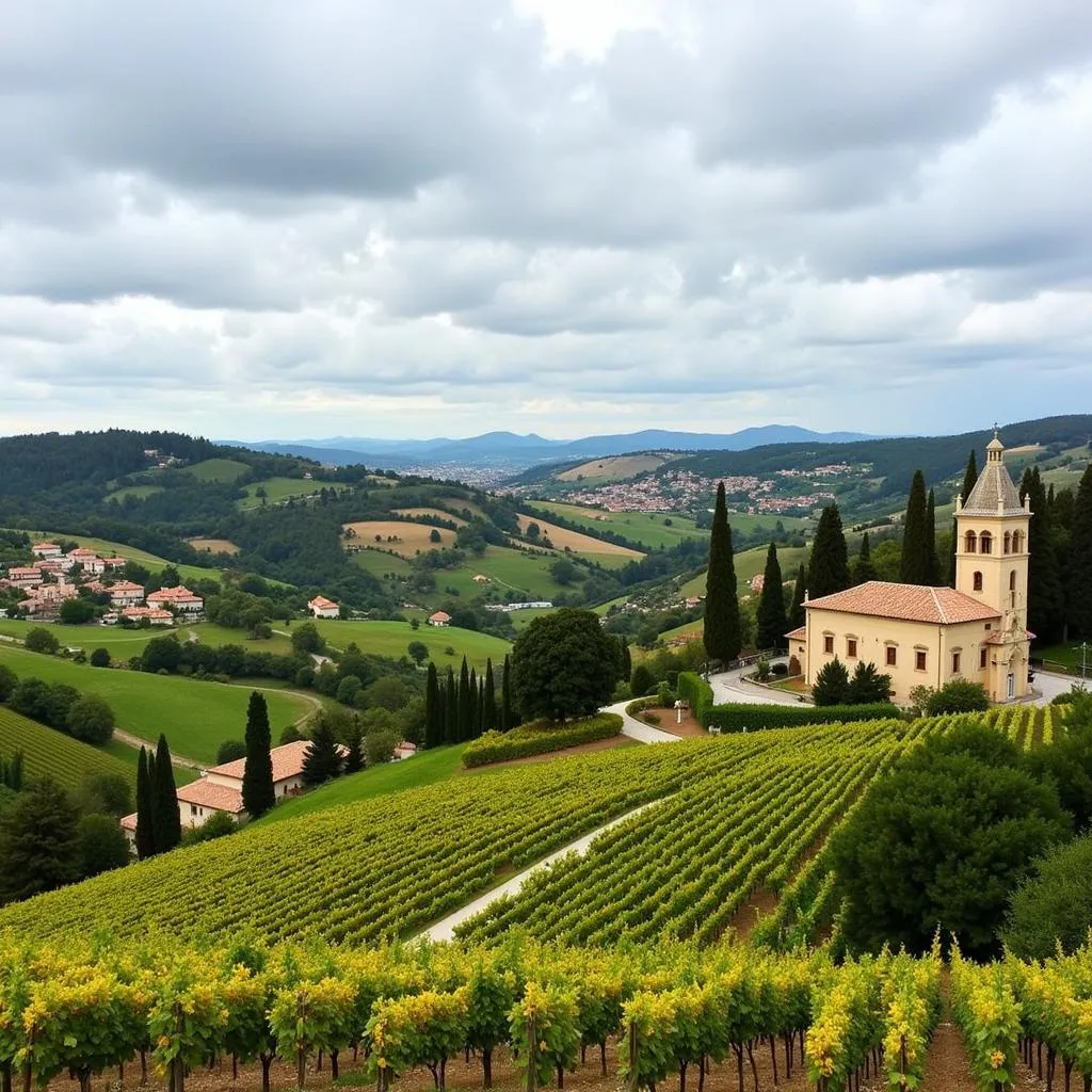 Tranquil countryside landscape in Spain with rolling hills and vineyards