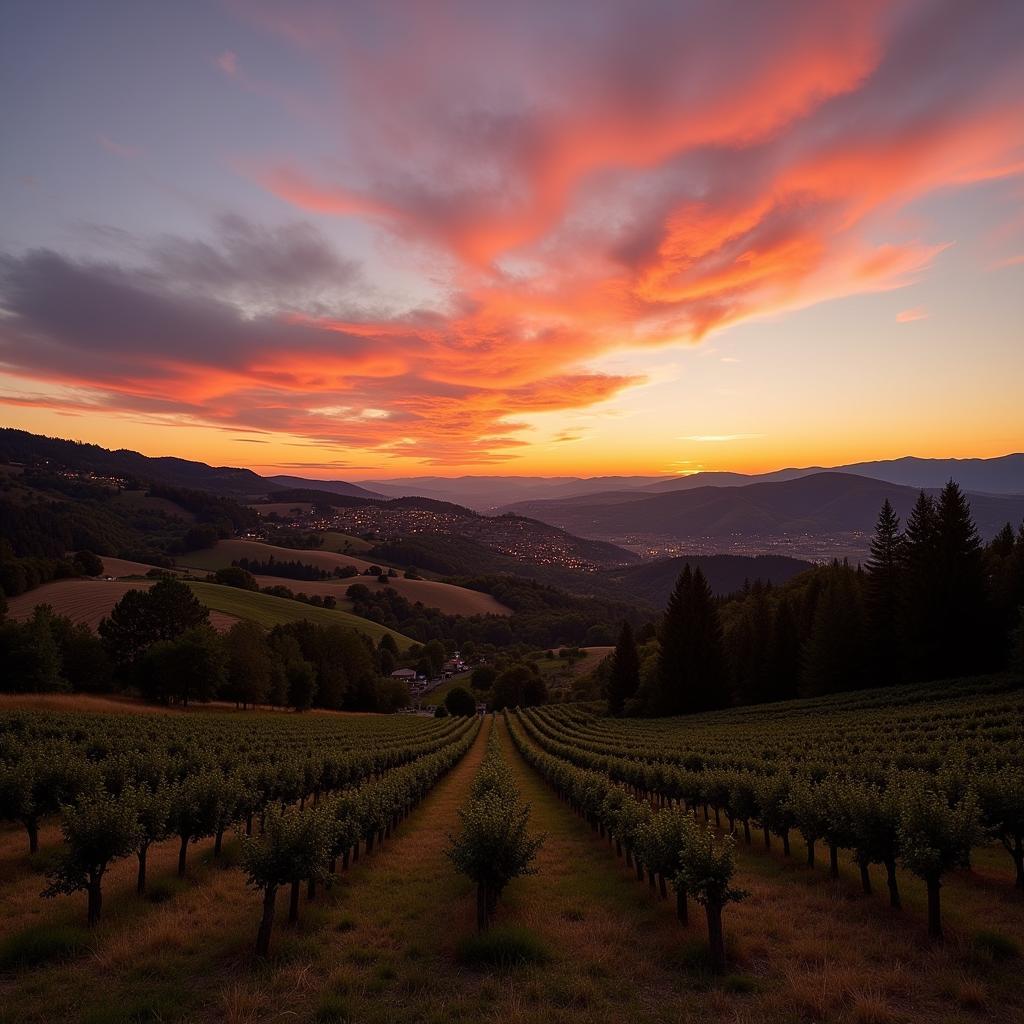 A breathtaking sunset over the rolling hills of the Spanish countryside.