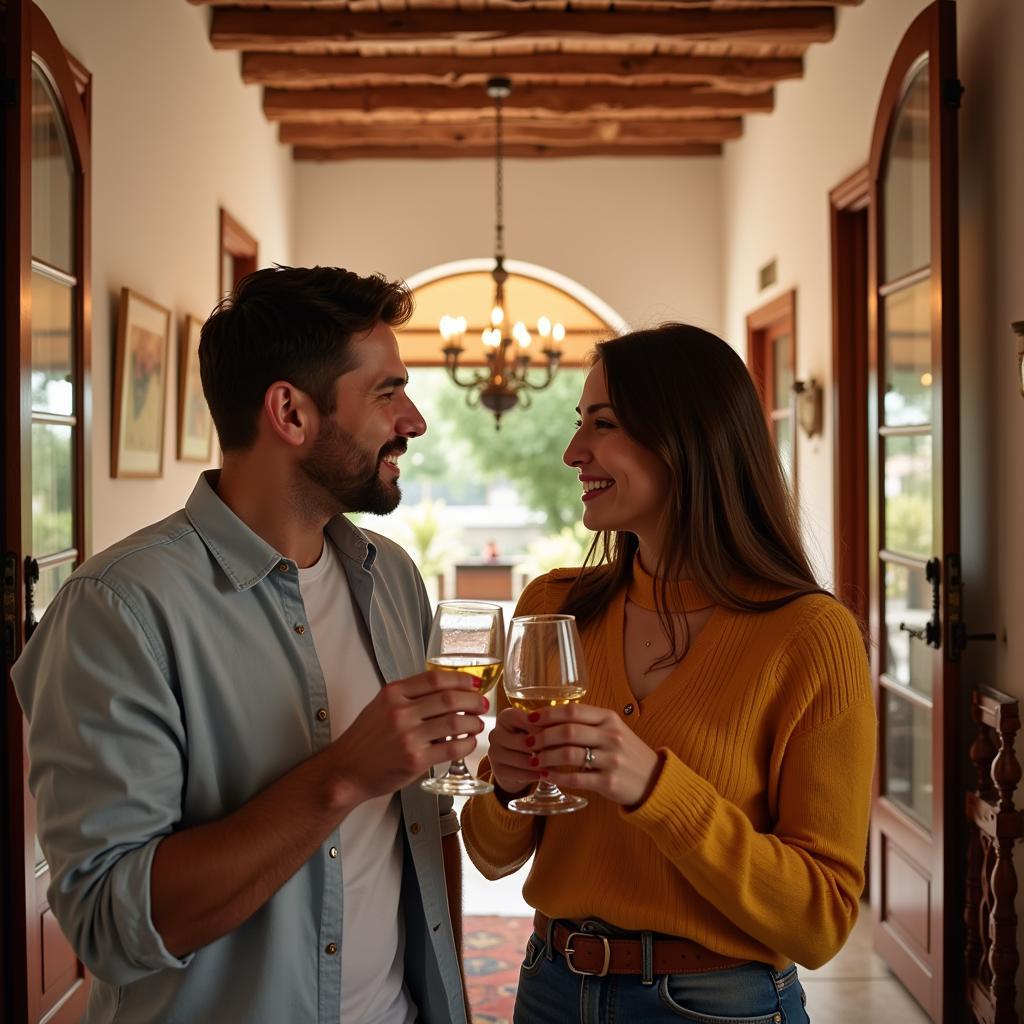 A Spanish couple celebrating in their new home