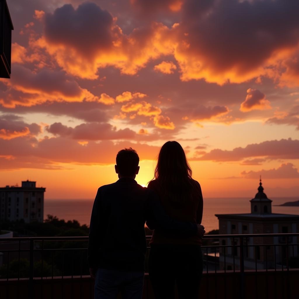 Couple enjoying a sunset view in Spain