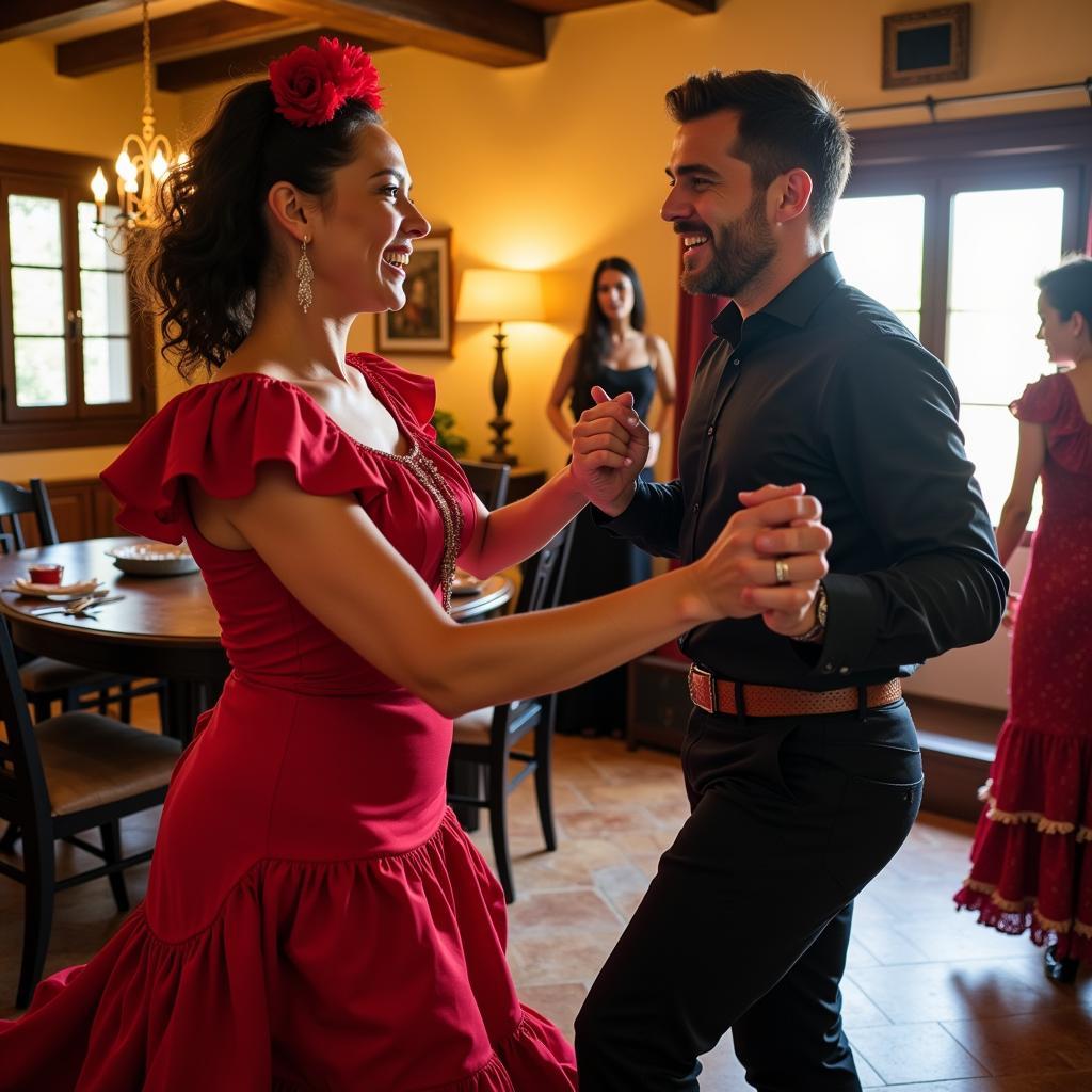 Spanish couple teaching guests flamenco dance steps