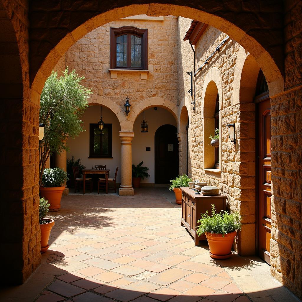 A charming Spanish courtyard bathed in the warm sunlight of 2013