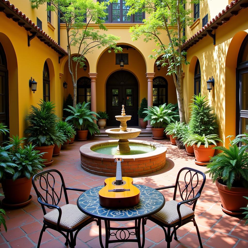 Sun-drenched courtyard in a traditional Spanish home