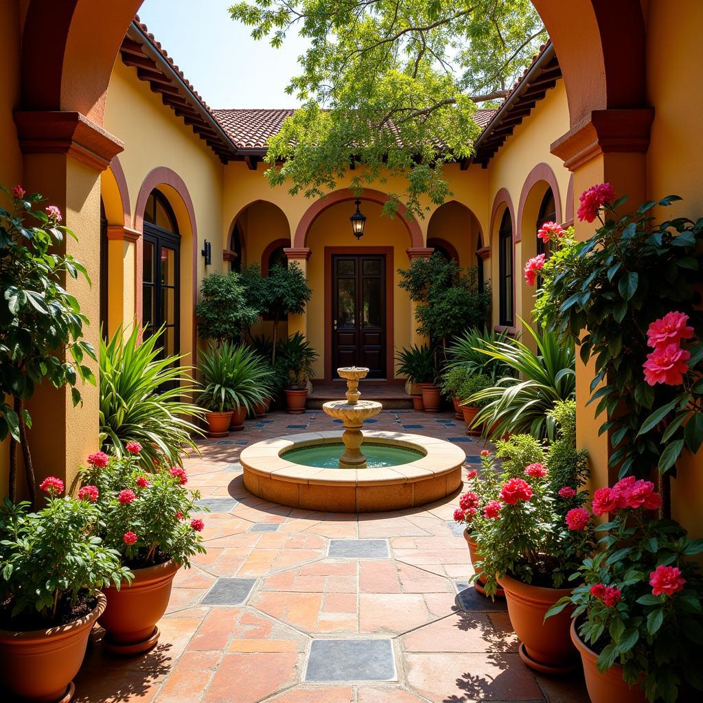 Sun-drenched Spanish Courtyard