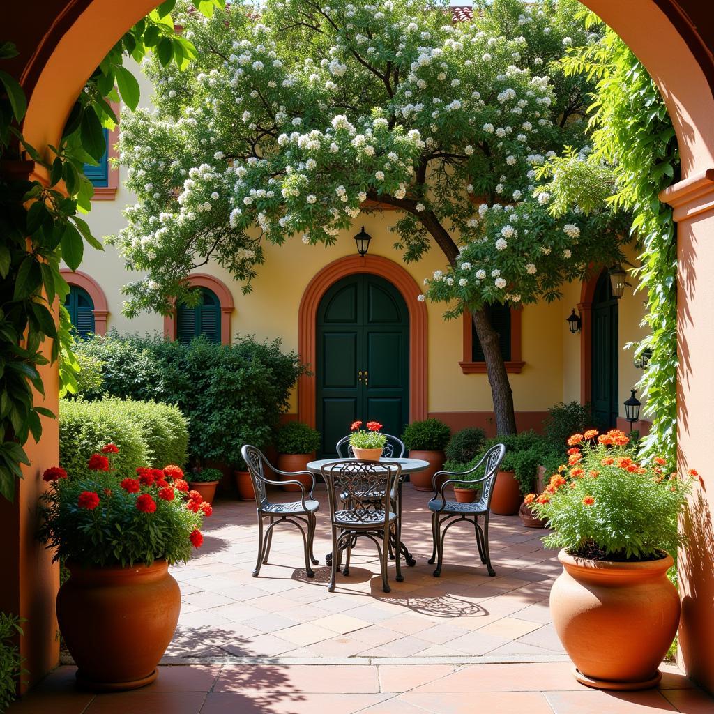 A serene courtyard in a Spanish botanico home