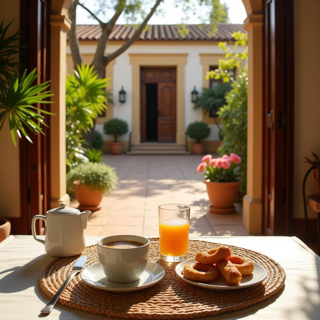 A traditional Spanish courtyard setting for breakfast