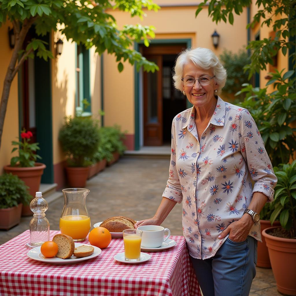 Enjoying a traditional Spanish breakfast in a charming courtyard