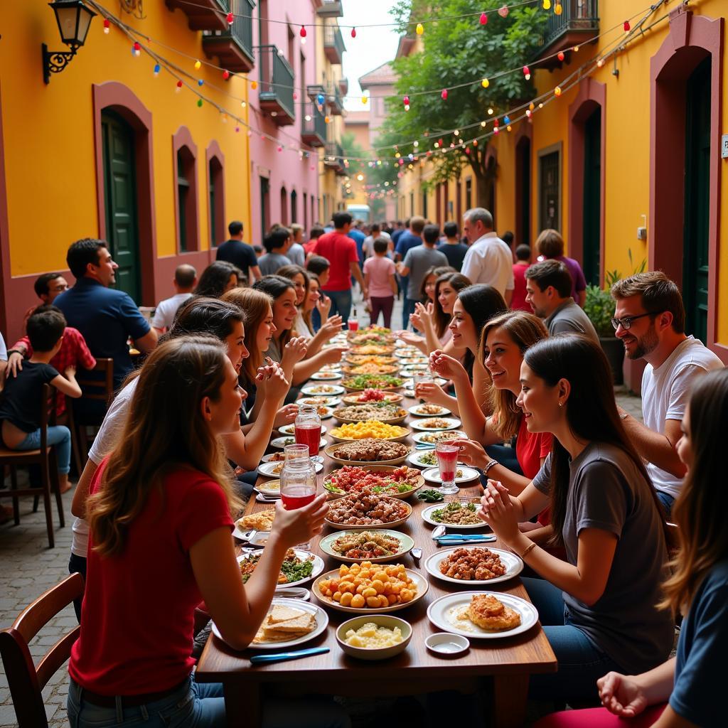 Festive gathering in a traditional Spanish courtyard