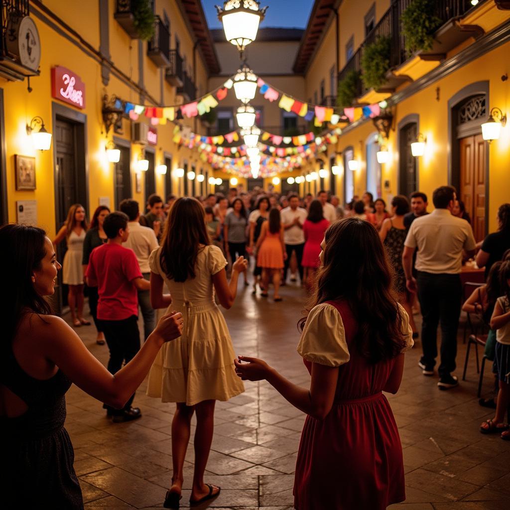 A lively fiesta in a traditional Spanish courtyard