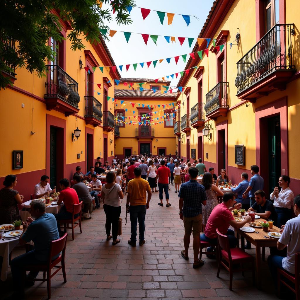 Festive gathering in a traditional Spanish courtyard