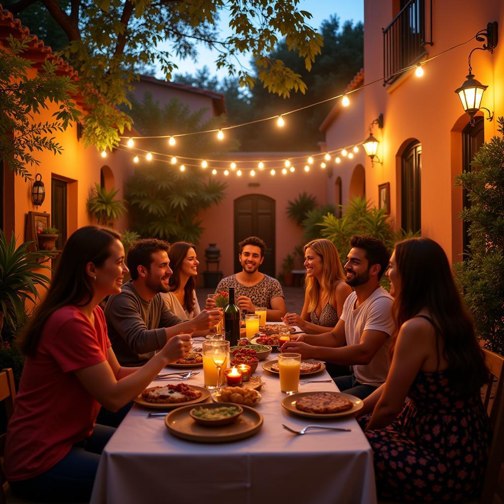 Lively fiesta in a traditional Spanish courtyard