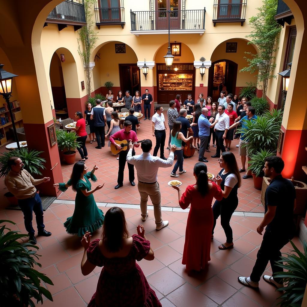 Festive celebration in a traditional Spanish courtyard