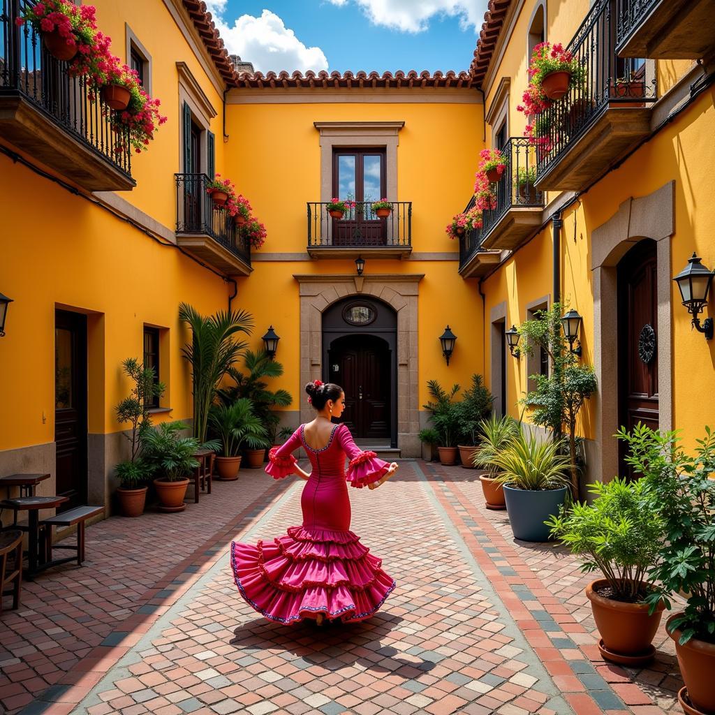 Flamenco Dancer in a Spanish Courtyard