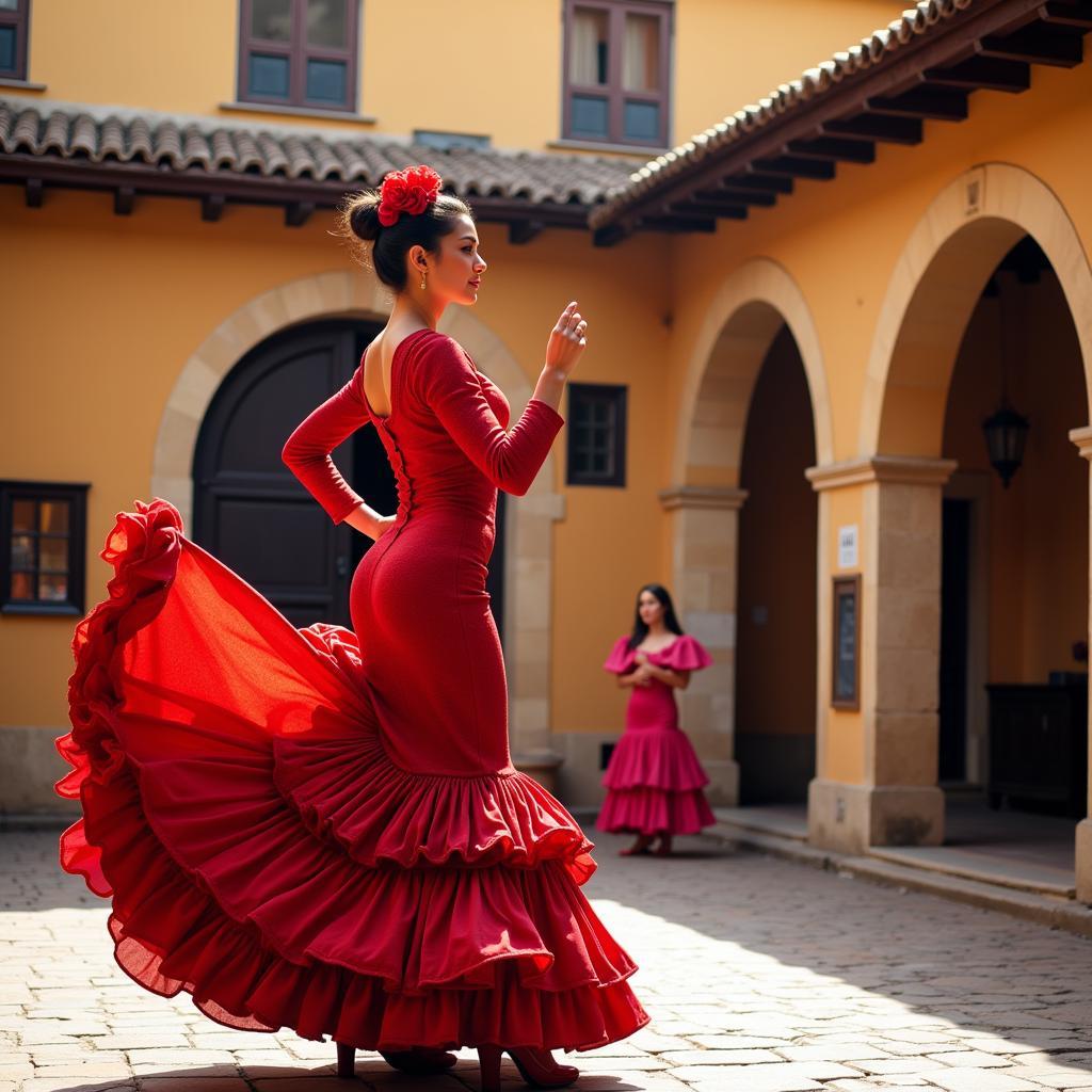 Flamenco dancer in a traditional Spanish courtyard