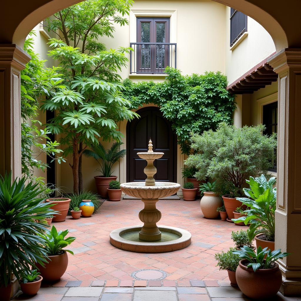 Tranquil courtyard garden in a traditional Spanish home