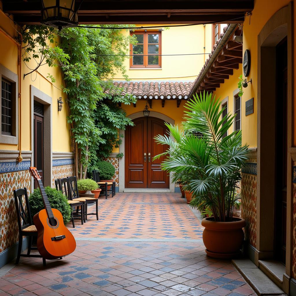 Relaxing in a Spanish Courtyard with Music