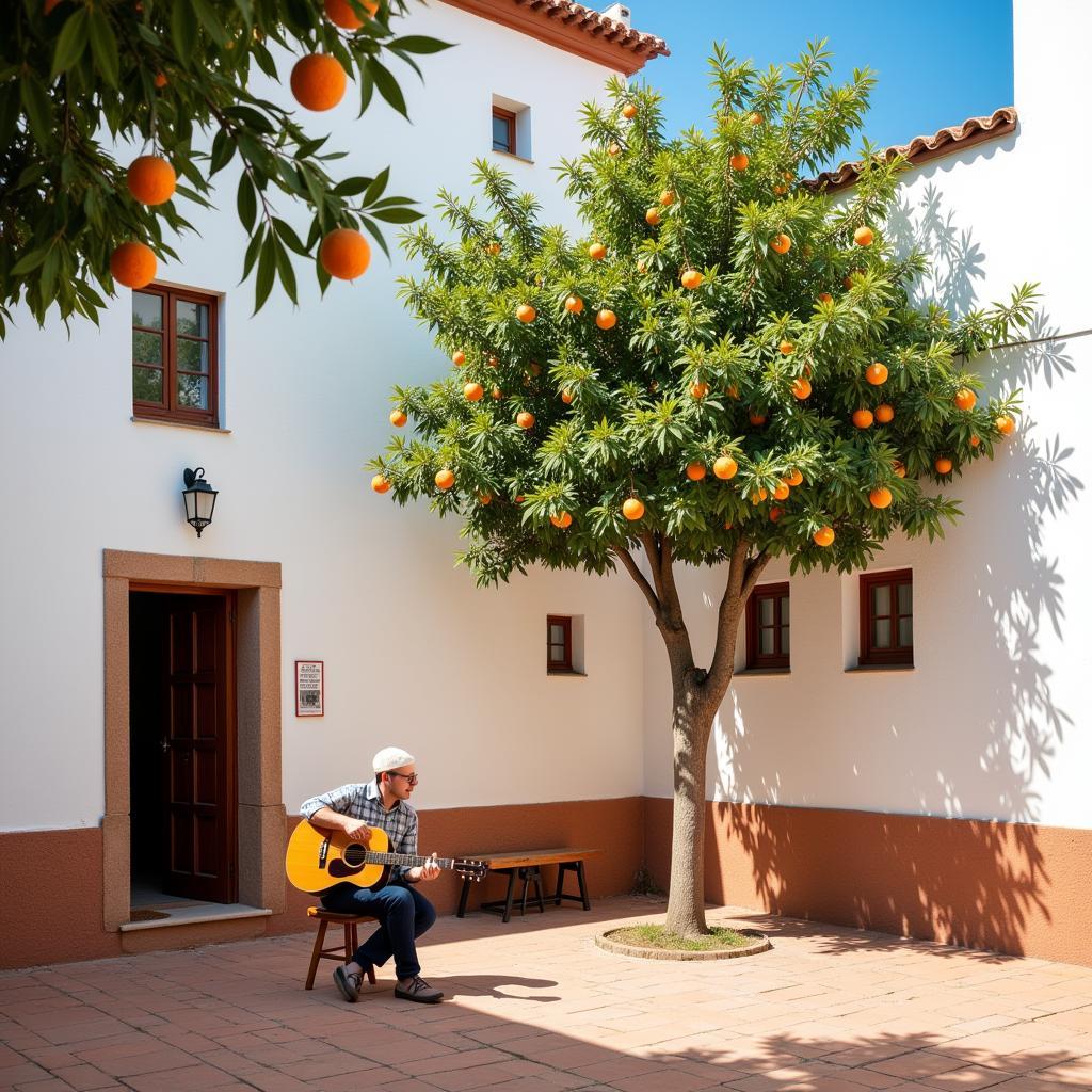 Spanish courtyard with guitarist