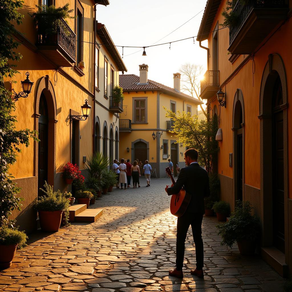 Spanish Courtyard with Guitarist