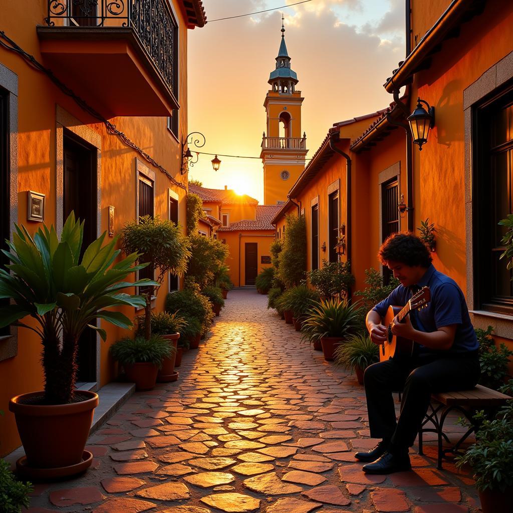 Spanish courtyard with a flamenco guitarist