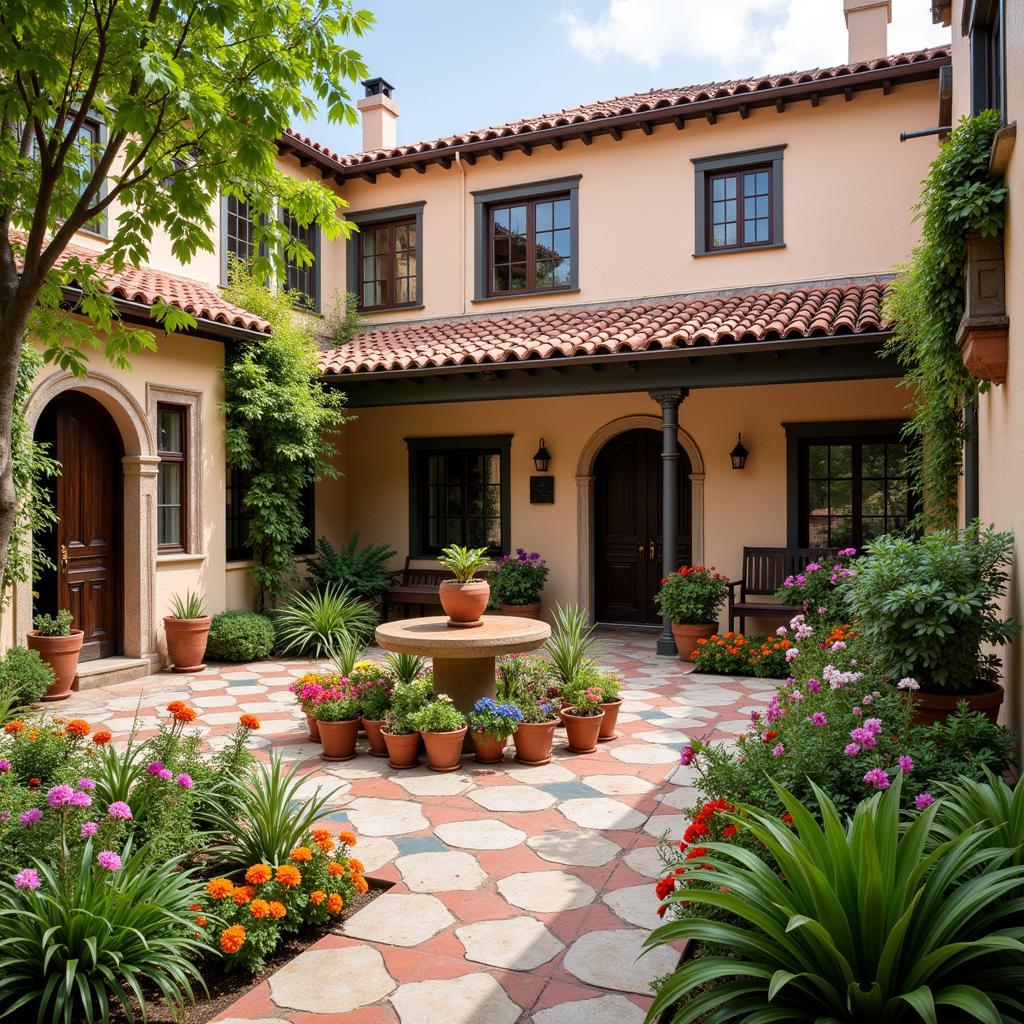 A traditional Spanish courtyard home bathed in sunlight