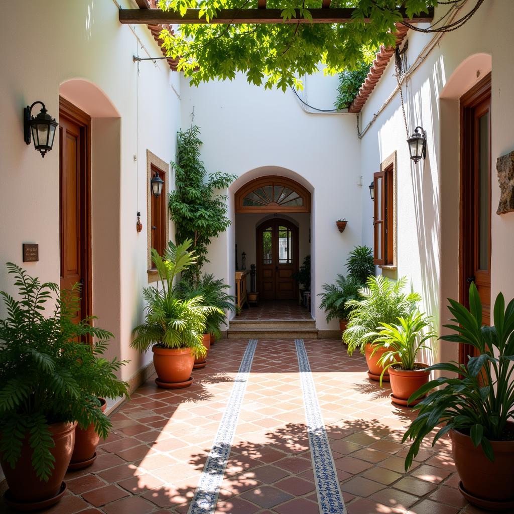 Traditional Spanish courtyard home decorated with colorful flowers