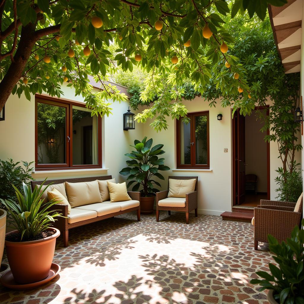 Relaxing in a traditional Spanish courtyard