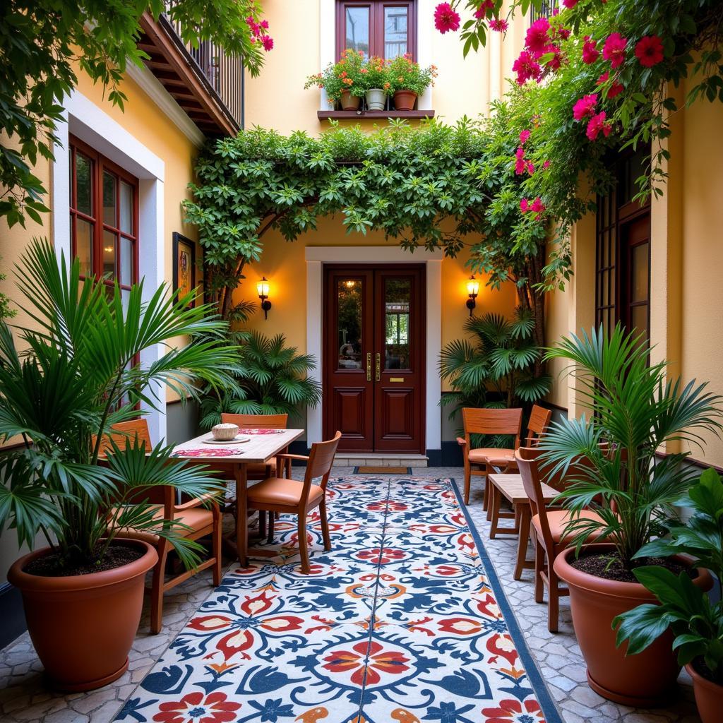 A charming Spanish courtyard in a homestay