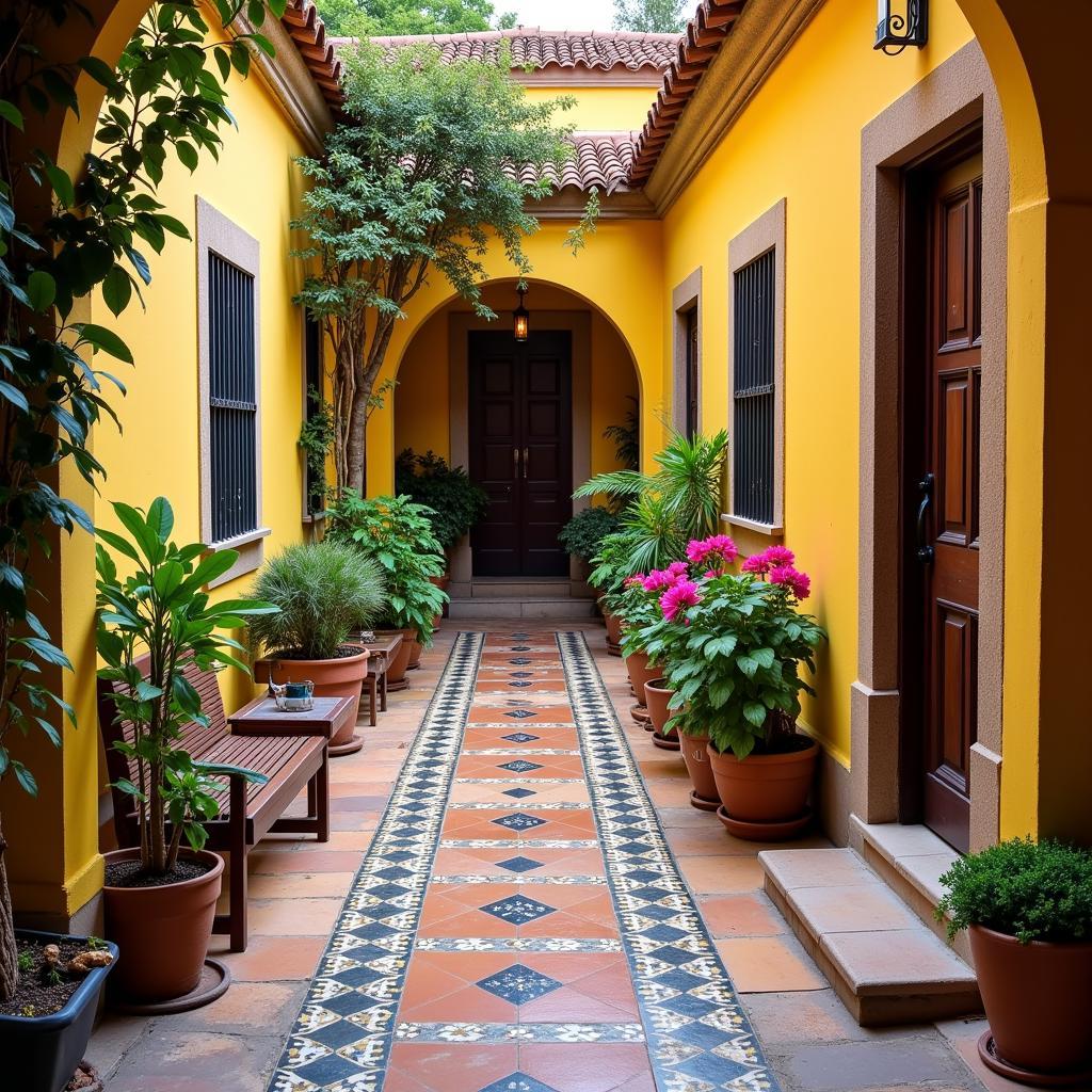 A charming Spanish courtyard in a traditional homestay