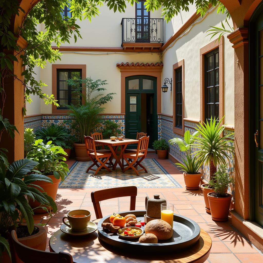 A charming Spanish courtyard in a traditional homestay