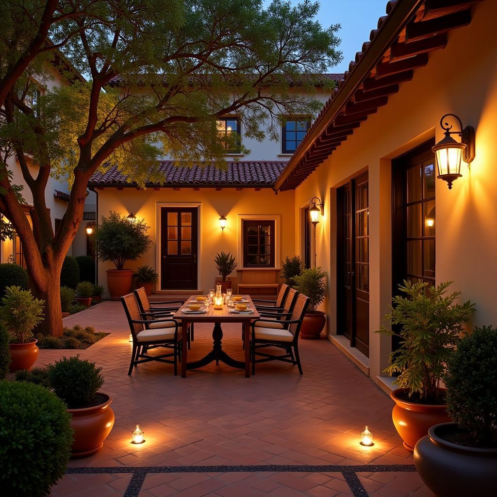 Livarno Home LED lights setting the mood in a Spanish courtyard