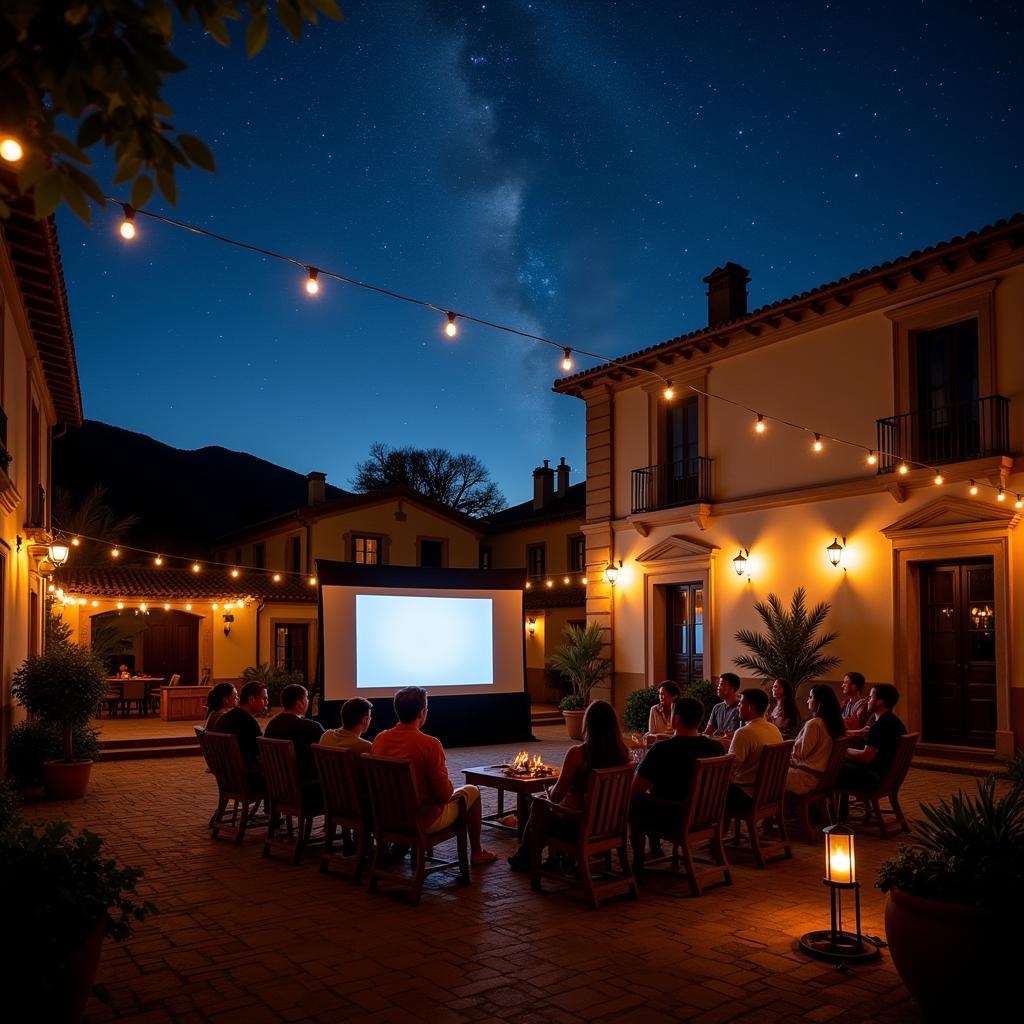 Outdoor Movie Night in a Spanish Courtyard