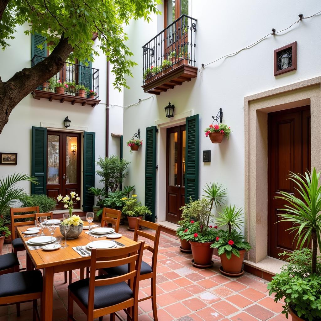 Traditional Spanish courtyard with outdoor dining area