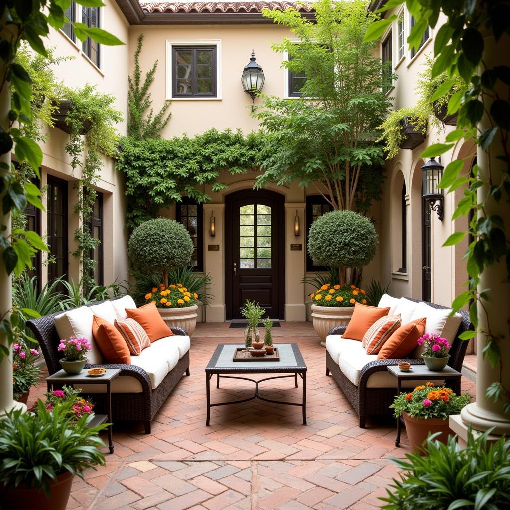 Tranquil Spanish Courtyard with Polo Ralph Home Outdoor Furniture